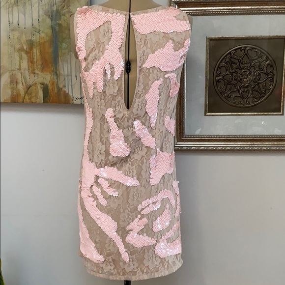 6126’s “Blair” Nude Lace Dress with Pink Sequins - Picture 3 of 6